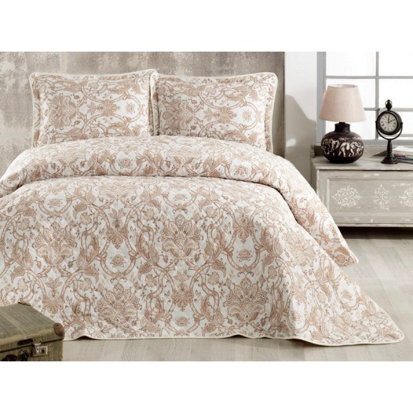 Set cuvertura de pat dublu, 3 piese, Bumbac 100%, 240x260cm, Clasy, HAVANA V1 Beige [1]