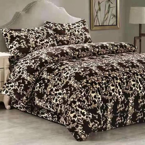 Lenjerie pat dublu, Super Pufoasa COCOLINO,cu ELASTIC, 4 piese, Bej-Maro, Animal Print [1]