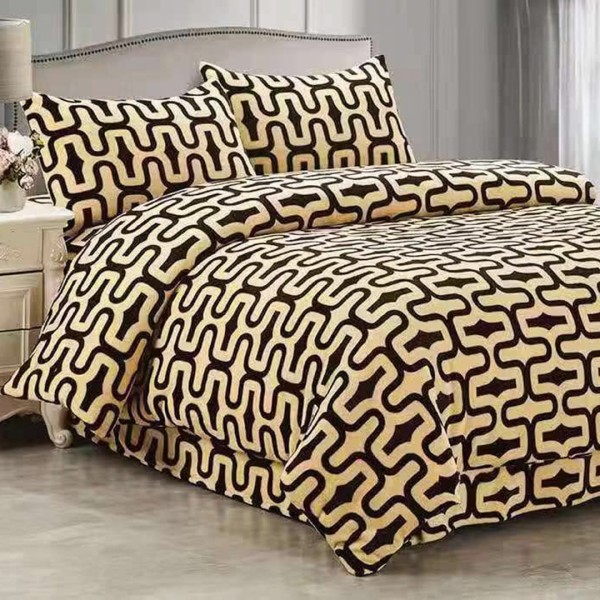 Lenjerie pat dublu, Super Pufoasa COCOLINO,cu ELASTIC, 4 piese, Bej, model clasic [1]