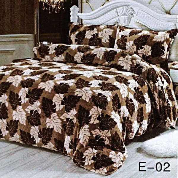 Lenjerie pat dublu, Super Pufoasa COCOLINO,cu ELASTIC, 4 piese, Maro, frunze de toamna [1]