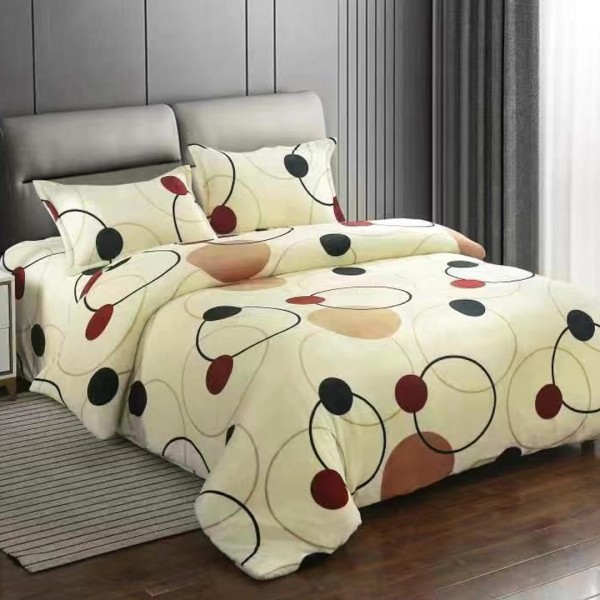 Lenjerie pat dublu, Super Pufoasa COCOLINO,cu ELASTIC, 4 piese, Crem, cercuri [1]