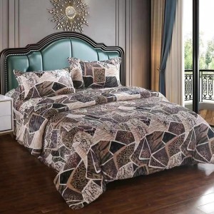 Lenjerie pat dublu, Super Pufoasa COCOLINO,cu ELASTIC, 4 piese, Bej-Maro, model clasic