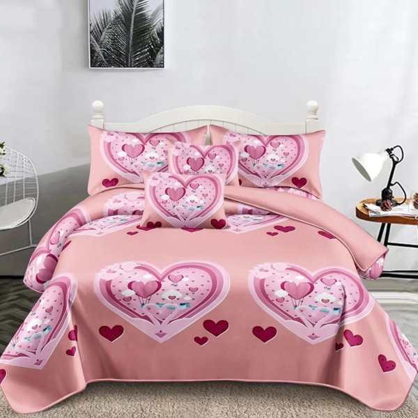 Lenjerie pat dublu, Super Pufoasa COCOLINO,cu ELASTIC, 4 piese, Roz, inimioare [1]
