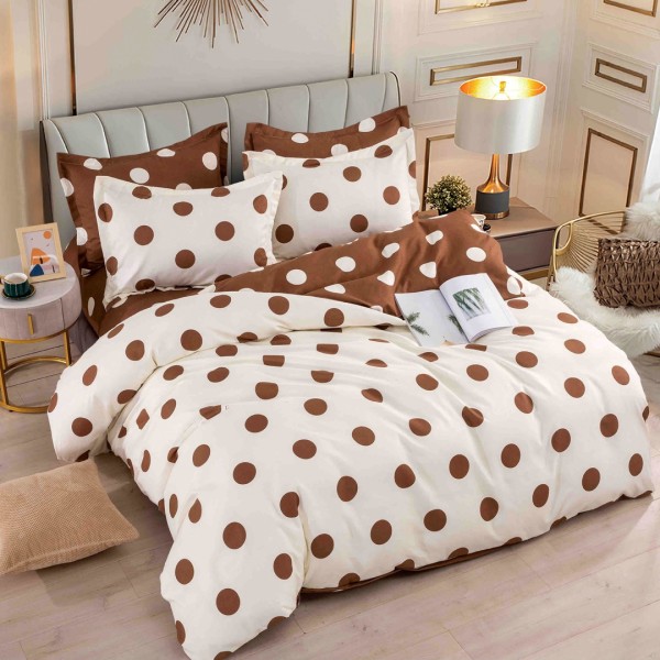 Lenjerie pat 1 PERSOANA,  FINET, 4 piese, Jojo Home, Crem-Maro, buline [1]