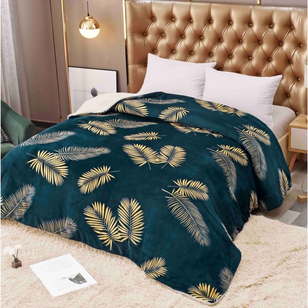 Patura CoCoLiNo cu blanita, 200x230cm, Jojo Home, Verde, frunze [1]