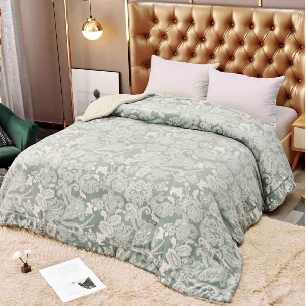 Patura CoCoLiNo cu blanita, 200x230cm, Jojo Home, Verde, model floral [1]
