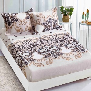 Cearsaf CoCoLiNo, JoJo Home, cu Elastic, 180x200x25cm, 2 fete de perne, 50x70cm, Bej, animal print