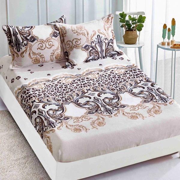 Cearsaf CoCoLiNo, JoJo Home, cu Elastic, 180x200x25cm, 2 fete de perne, 50x70cm, Bej, animal print [1]