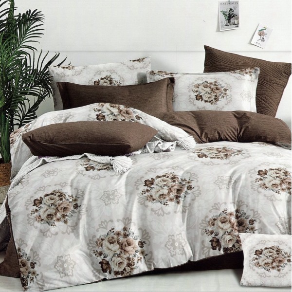 Lenjerie pat dublu,  FINET, 6 piese, Maro, flori [1]