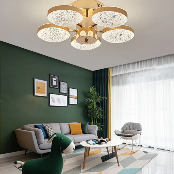 Lustra LED RFAN, Model J90/5, Cu Telecomanda, 3 Tipuri De Lumina, Intensitate Reglabila, 72W, Auriu [1]