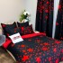 Set Lenjerie pat dublu + 2 draperii, finet, 8 piese, Negru, Roșu, stelute [4]