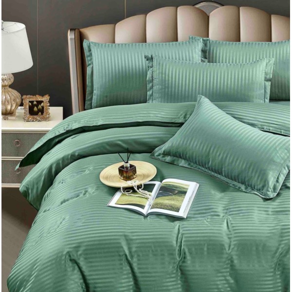 Lenjerie HoReCa, pat dublu, Damasc Finetat Deluxe, 6 piese, Jojo Home,Verde menta [1]