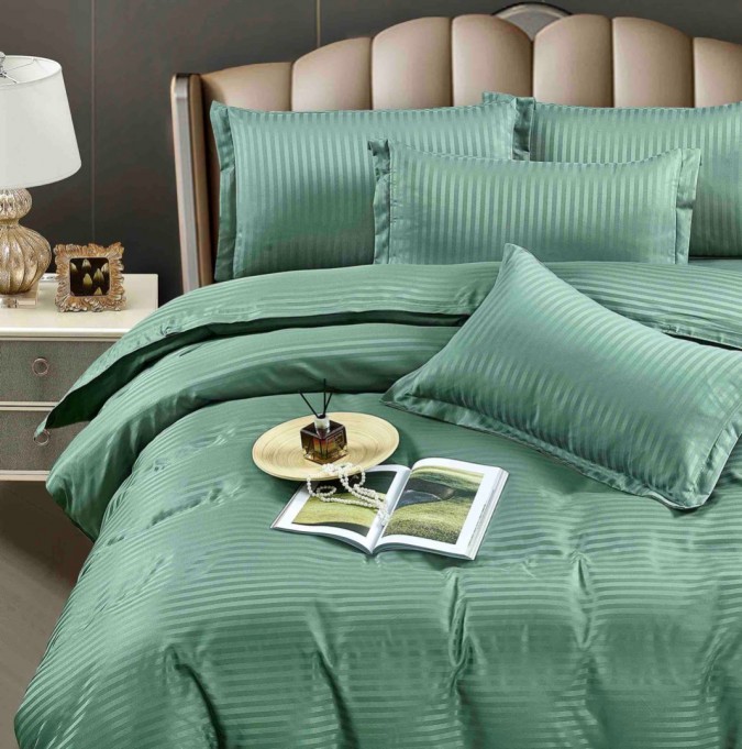 Lenjerie HoReCa, pat dublu, Damasc Finetat Deluxe, 6 piese, Jojo Home,Verde menta