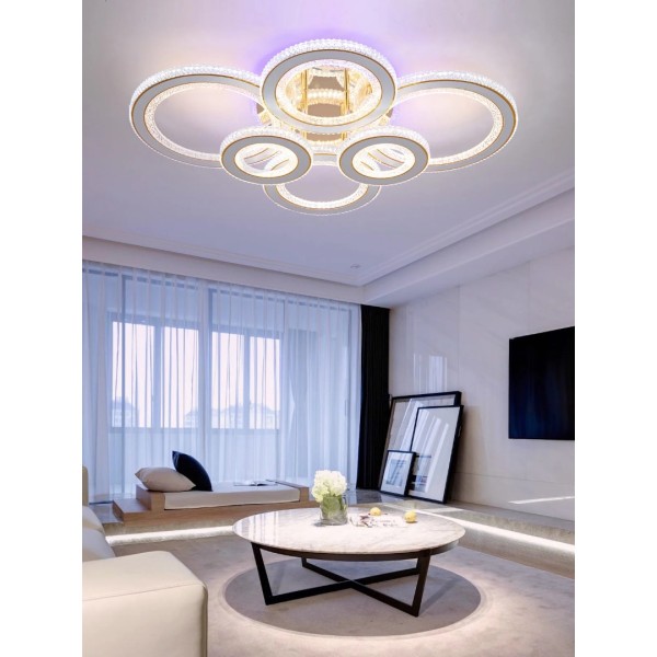 Lustra LED RFAN, Model G610-6RGB, Cu Telecomanda, 3 Tipuri De Lumina Plus Lumina RGB, Intensitate Reglabila, 318W, Auriu [1]