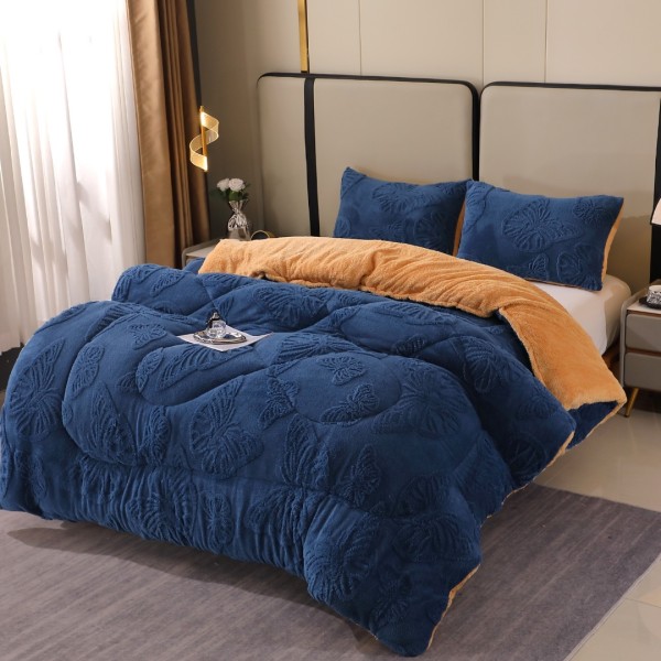 Pilota Cocolino gofrat 3D fluturi, cu blanita, 200x230cm si 2 fete de perna 50x70cm, Bleumarin deschis [1]