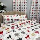 Set Lenjerie Pat Dublu Crăciun 4 Piese + 2 Draperii 150x235cm din Bumbac Ranforsat – Confort și Eleganță, Fabricat în România, Alb, Rosu, Gri, Galben, Reni, Stelute, Inimioare, Fulgi de Nea