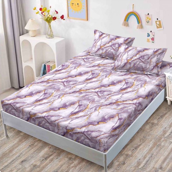Cearsaf cu elastic, FINET, 160x200cm, 2 fete de perne 50x70cm, Lila, Alb, Marble – confort si eleganta pentru patul tau [1]