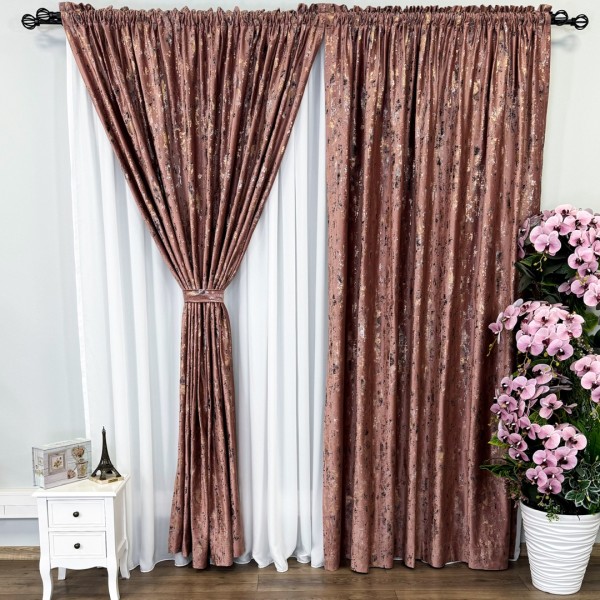 Set 2 Draperii Catifea CRETA cu insertii aurii - 2m latime x 2.50m inaltime x Tiv lat, Rose [1]
