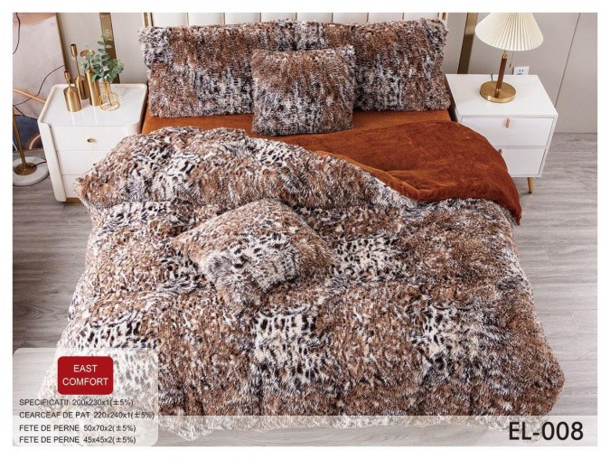 Lenjerie pat dublu, Super Pufoasa COCOLINO Fluffy, 6 piese, maro, animal print