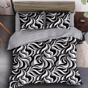 Lenjerie pat dublu cu ELASTIC (160x200cm, 180x200cm), Finet Soft, 4 piese, Negru, abstract