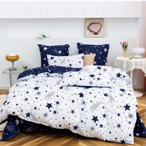 Lenjerie pat dublu (140x200cm, 160x200cm, 180x200cm), Finet Soft, cearsaf clasic, 4 piese, Alb, stelute