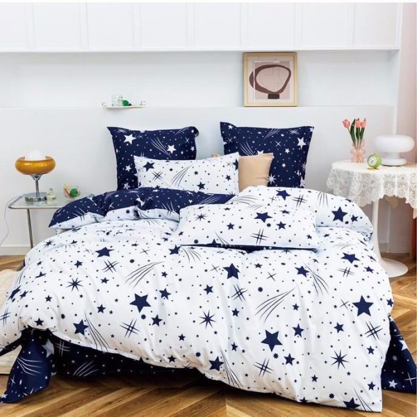 Lenjerie pat dublu (140x200cm, 160x200cm, 180x200cm), Finet Soft, cearsaf clasic, 4 piese, Alb, stelute [1]