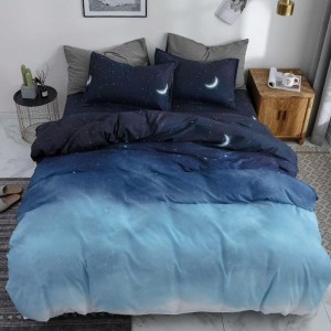 Lenjerie pat dublu cu Elastic (160x200cm si 180x200cm), bumbac satinat, albastru, stelute Lenjerie pat dublu cu Elastic (160x200cm si 180x200cm), bumbac satinat, albastru, stelute