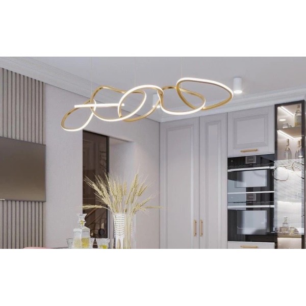Pendul LED RFAN, Model R9119/5, Cu Telecomanda, 3 Tipuri De Lumina, Inaltime Reglabila, 119W, Auriu [1]