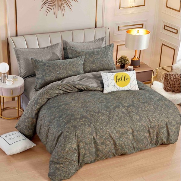 Lenjerie pat dublu,  FINET, 6 piese, Jojo Home, Maroniu, model floral [1]