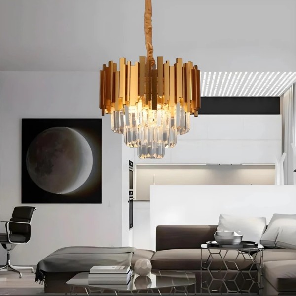 Candelabru RFAN, Model WL339/300, Textura Cristal, Metal, 3 X E27, Auriu [1]