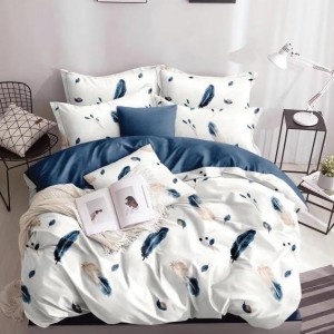 Lenjerie pat dublu (140x200cm, 160x200cm, 180x200cm), Finet Soft, cearsaf clasic, 4 piese, Albastru, pene