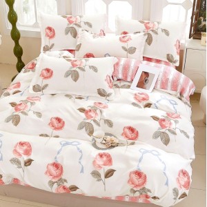 Lenjerie pat dublu (140x200cm, 160x200cm, 180x200cm),  FINET, 6 piese, Roz, trandafiri