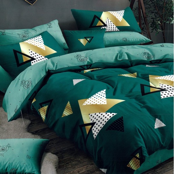 Lenjerie pat dublu,  FINET, 6 piese, Verde, forme geometrice [1]