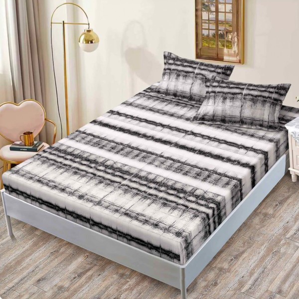 Cearsaf cu elastic, FINET, 160x200cm, 2 fete de perne 50x70cm, Gri, Dungi – confort si eleganta pentru patul tau [1]