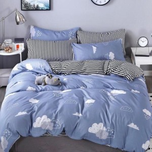 Lenjerie pat dublu cu ELASTIC (160x200cm, 180x200cm), Finet Soft, 4 piese, Gri, norisori