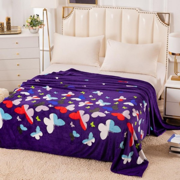 Patura pufoasa cocolino 200x230cm, 240g/mp, Mov, fluturi [1]
