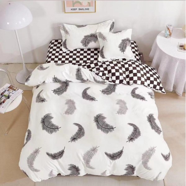 Lenjerie pat 140x200cm,  FINET, 4 piese, cu ELASTIC, Gri, pene [1]