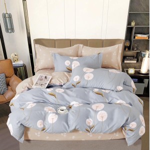 Lenjerie pat dublu cu ELASTIC, Finet, 6 piese, Gri, papadii