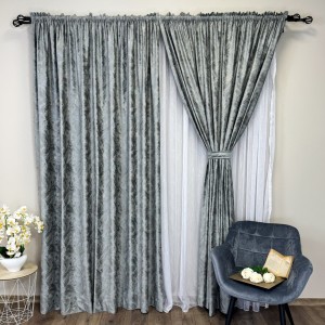 Draperie Catifea MYKONOS cu valuri rafinate aurii, Gri mediu - V4, 140cm latime x 260cm inaltime, cu tiv lat pt bara Draperie Catifea MYKONOS cu valuri rafinate aurii, Gri mediu - V4, 140cm latime x 260cm inaltime, cu tiv lat pt bara