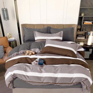 Lenjerie pat dublu (160x200cm, 180x200cm),  FINET, 6 piese, cu ELASTIC, Gri, dungi