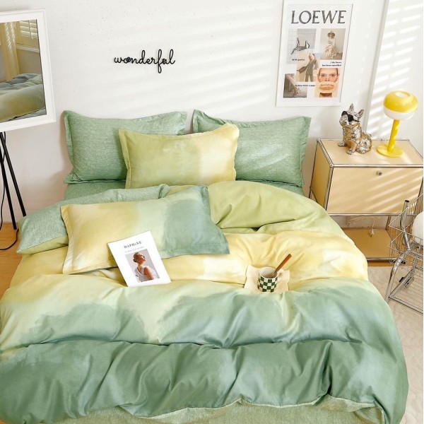 Lenjerie pat dublu (160x200cm, 180x200cm),  FINET, 6 piese, cu ELASTIC, Verde [1]