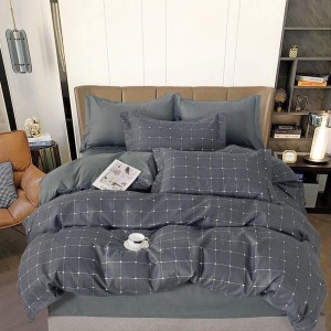 Lenjerie pat dublu (160x200cm, 180x200cm),  FINET, 6 piese, cu ELASTIC, Gri, patratele