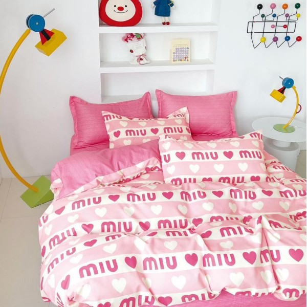 Lenjerie pat dublu (160x200cm, 180x200cm),  FINET, 6 piese, cu ELASTIC, Roz, inimioare [1]