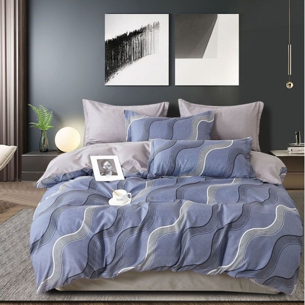 Lenjerie pat dublu (160x200cm, 180x200cm),  FINET, 6 piese, cu ELASTIC, Gri, abstract [1]