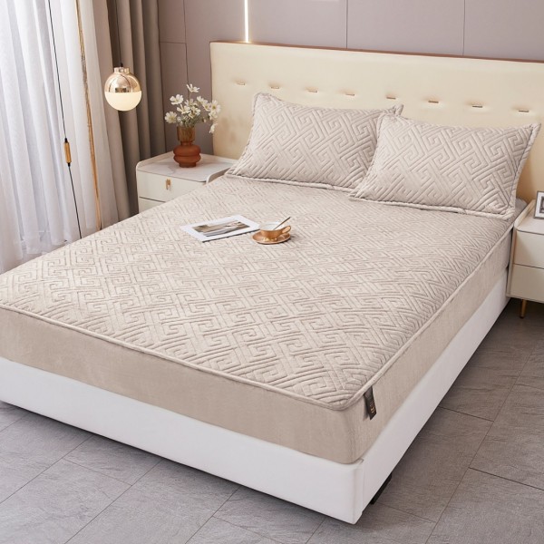 Husă Matlasată Tip Topper din Catifea 160x200cm, cu 2 Fețe de Pernă 50x70cm -  Somn Odihnitor și Susținere pentru Spate, Grej [1]