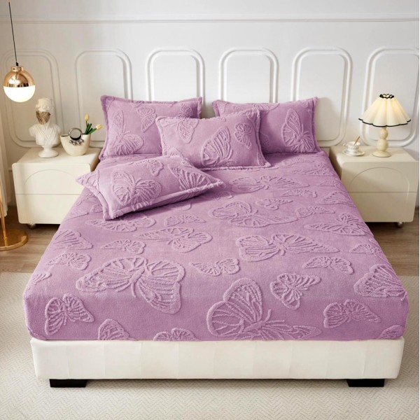 Cearsaf cu elastic COCOLINO, 180x200x25cm, 2 fete de perne, fluturi, Lila [1]