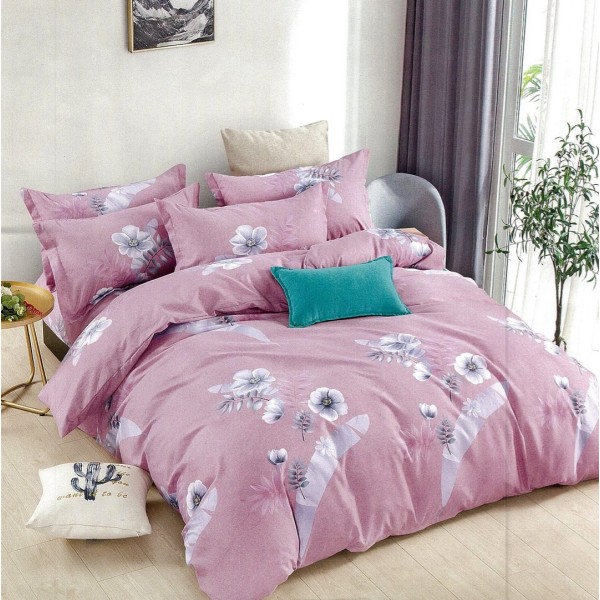 Lenjerie pat dublu,  FINET, 6 piese, Roz, flori [1]
