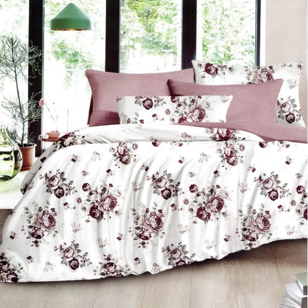 Lenjerie pat dublu,  FINET, 6 piese, Gri, flori [1]