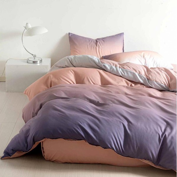 Lenjerie pat dublu cu Elastic (160x200cm si 180x200cm), bumbac satinat, Somon-Mov [1]