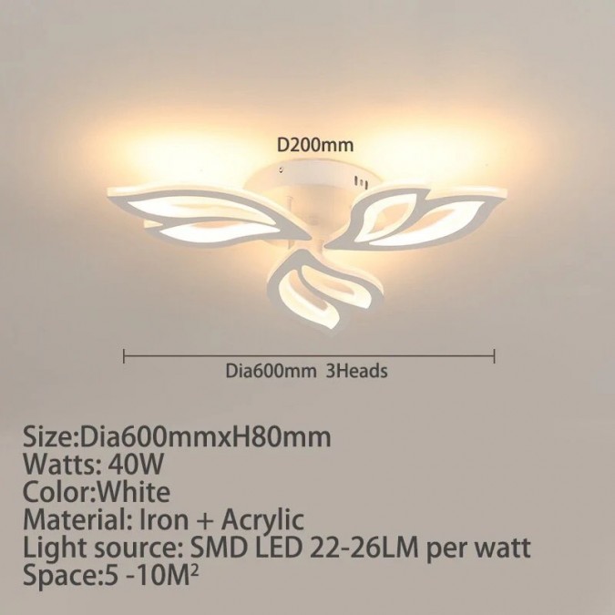 Lustra LED RFAN, Model K137-3, Cu Telecomanda, 3 Tipuri De Lumina, Intensitate Reglabila, 72W, Alb